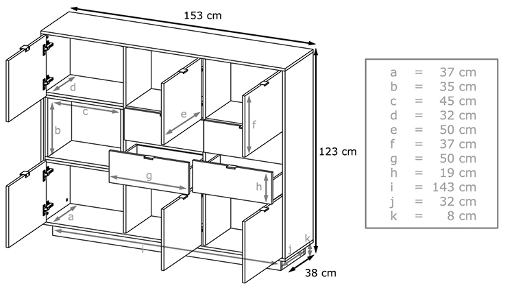 mesure du meuble buffet haut blanc brillant